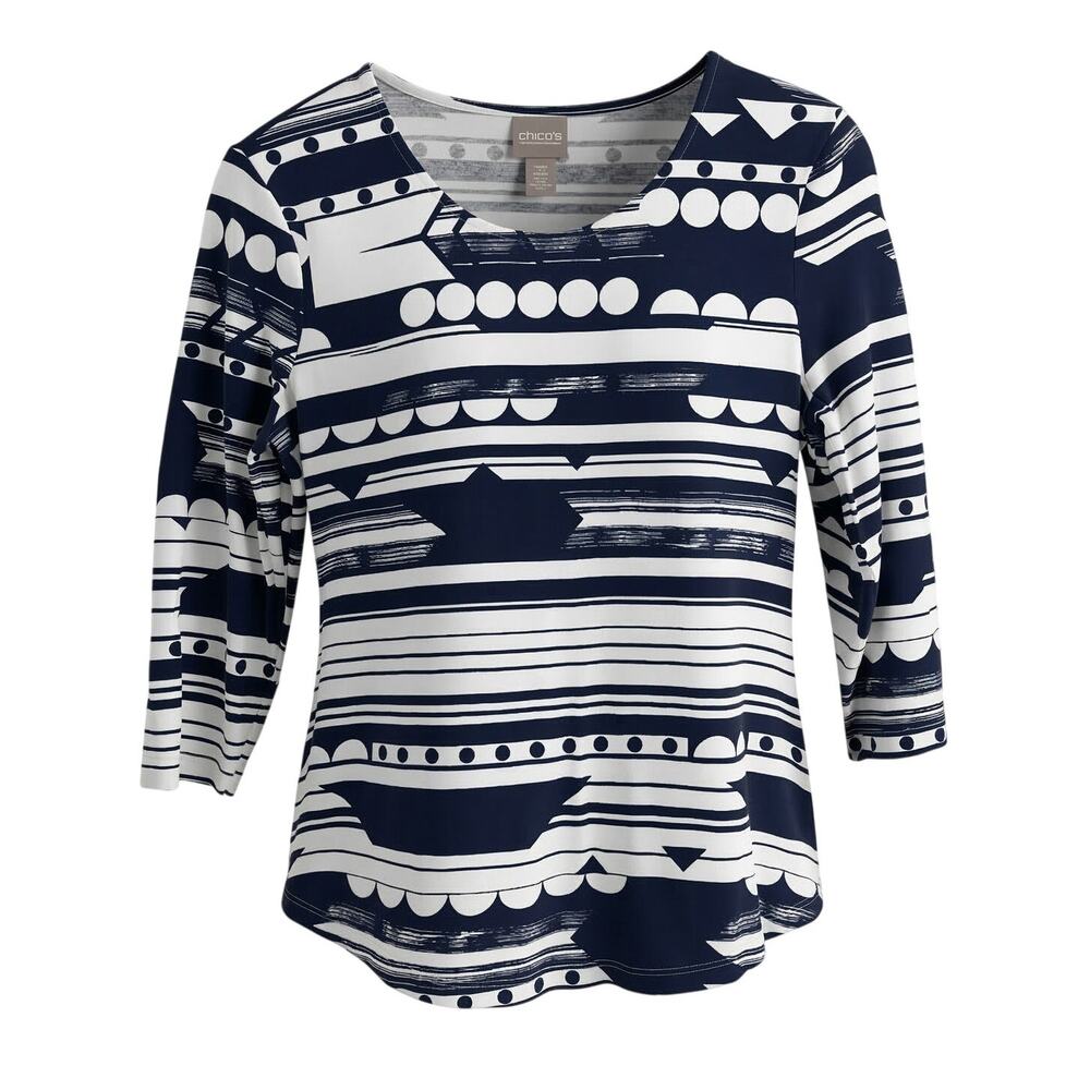 Chico's Women's S Artsy Abstract Coastal Nautical Career Office‎ Geometric Top